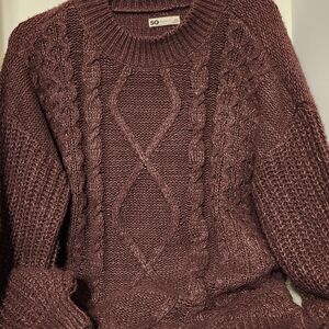SO Women's Burgundy Cable Knit Sweater
